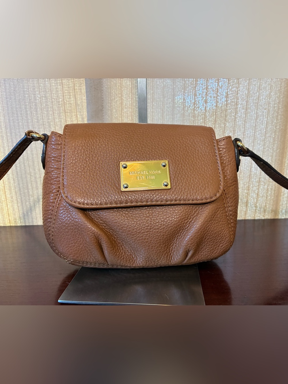 Michael Kors Cognac Pebbled Leather Crossbody with Gold Plate